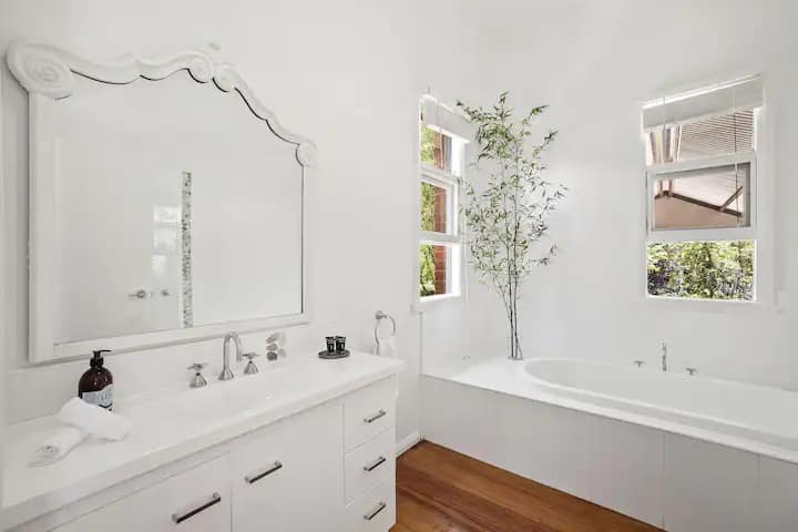 Personalised Painting Solutions located in Croydon, Victoria, painted the Interior of an old church in Whourouly that is an Airbnb, this is a photo of a bathroom